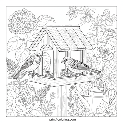 Garden Sparrows' Feast - free printable coloring page