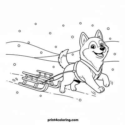 Happy Husky's Snowy Dash - free printable coloring page