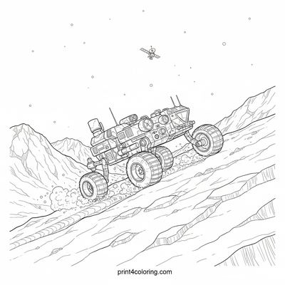 Pluto's Majestic Peaks: Rover's Icy Ascent - free printable coloring page
