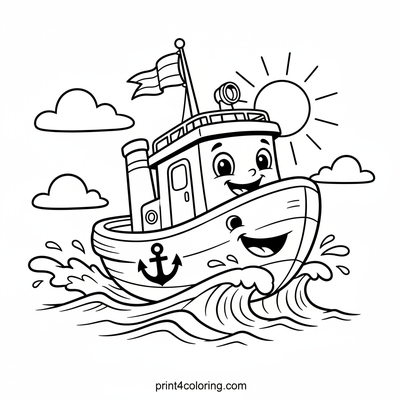 Speedy Tugboat Adventure - free printable coloring page