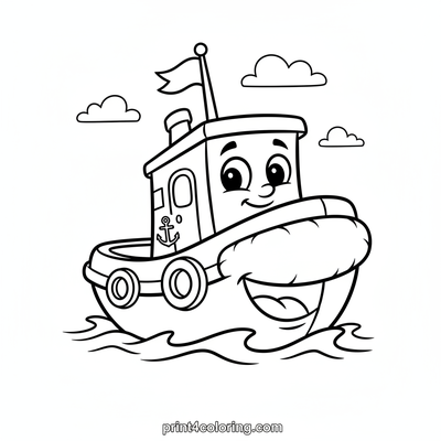 Speedy Tugboat's Ocean Race! - free printable coloring page