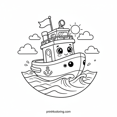 The Speedy Smiling Tugboat Race! - free printable coloring page