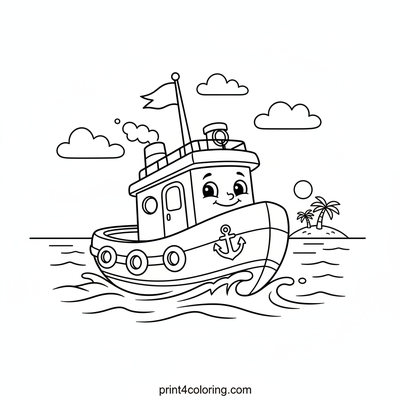 Smiling Tugboat's Great Race - free printable coloring page