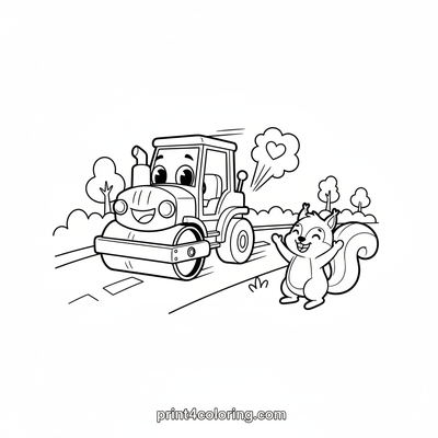 Speedy Steamroller's Happy Road - free printable coloring page
