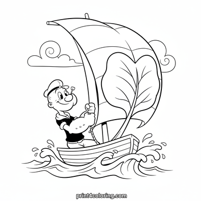 Popeye's Mighty Spinach Sail - free printable coloring page