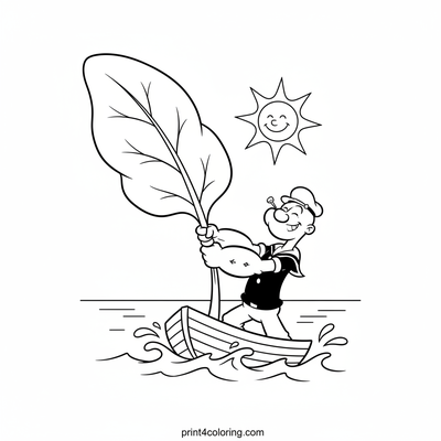 Popeye's Mighty Spinach Sail Adventure - free printable coloring page