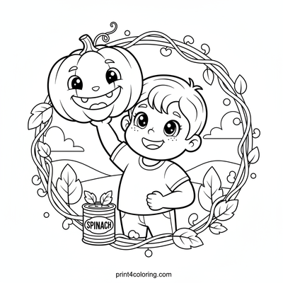 Spinach Power Pumpkin Lift! - free printable coloring page