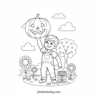 Spinach Power Pumpkin Lift! - free printable coloring page