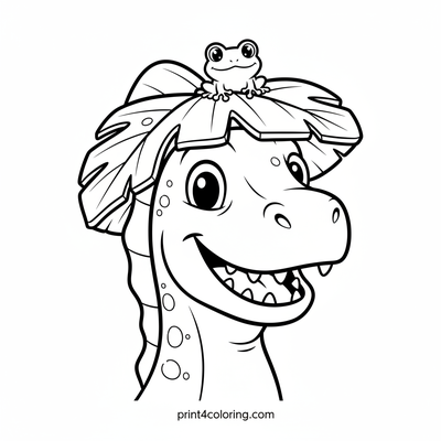 Spino's Silly Leaf Hat Adventure - free printable coloring page
