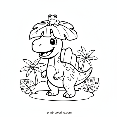 Spinosaurus's Tropical Leaf Hat Adventure - free printable coloring page