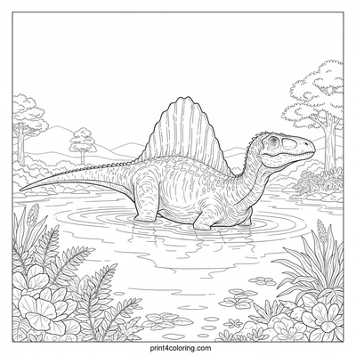 Spinosaurus's Aquatic Realm - free printable coloring page