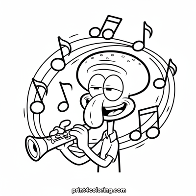 Squidward's Joyful Clarinet Serenade - free printable coloring page