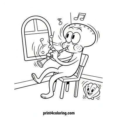 Squidward's Peaceful Clarinet Practice - free printable coloring page