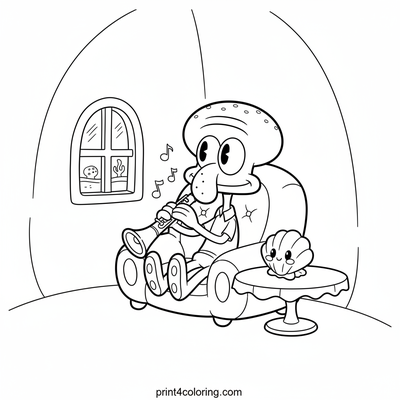 Squidward's Serene Melody - free printable coloring page