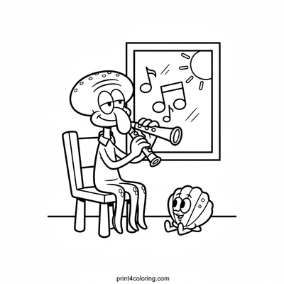 Squidward's Serene Serenade - free printable coloring page