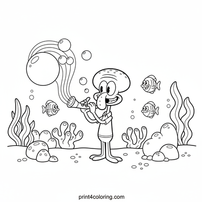 Squidward's Magical Melody Underwater - free printable coloring page