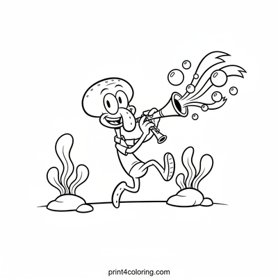 Squidward's Magical Underwater Concert - free printable coloring page