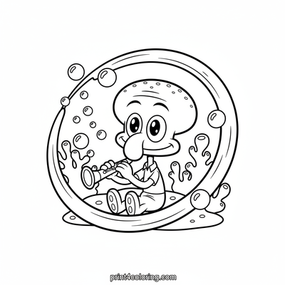 Squidward's Magical Underwater Melody - free printable coloring page