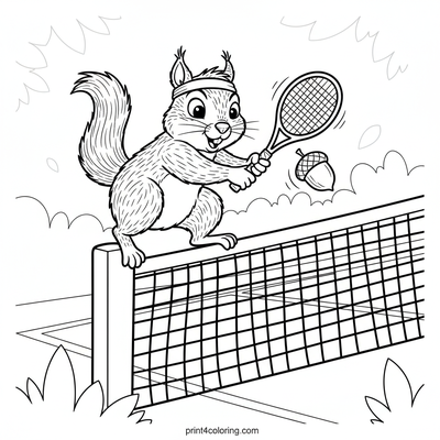 Squirrel's Acorn Ace: A Grand Slam Moment - free printable coloring page