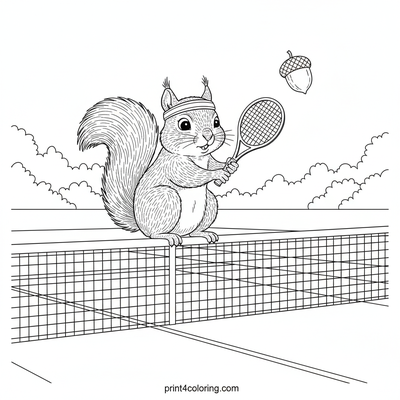 Squirrel's Acorn Ace: Tennis Match! - free printable coloring page