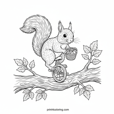 Acrobatic Acorn Express: Squirrel on a Unicycle - free printable coloring page