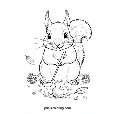 Acrobatic Acorn Golf: Squirrel's Championship Putt - free printable coloring page