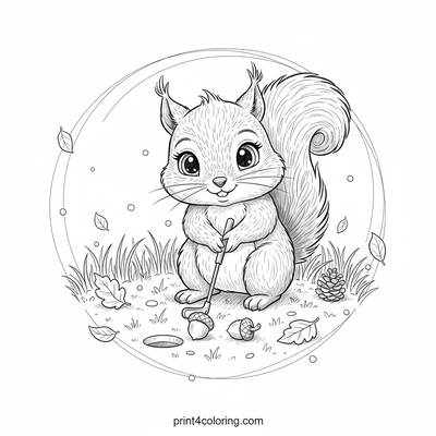 Acorn Golf Pro Squirrel - free printable coloring page
