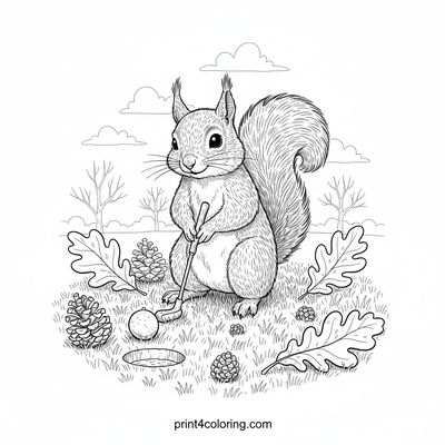 Ace Acorn Golfer Squirrel - free printable coloring page