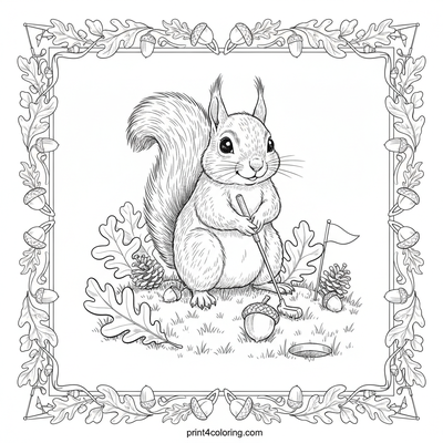 Championship Acorn Putt: Squirrel's Golf Day - free printable coloring page