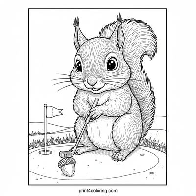Squirrel's Master Putt Challenge - free printable coloring page