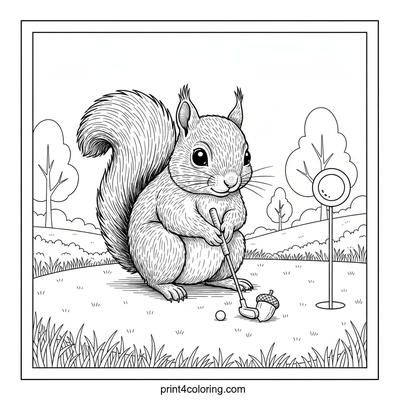 Squirrel's Acorn Putt Championship - free printable coloring page