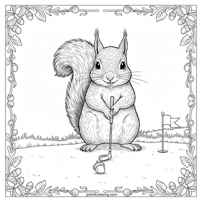 Squirrel's Championship Putt - free printable coloring page