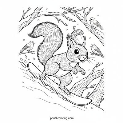 Epic Acorn Snowboard Squirrel - free printable coloring page