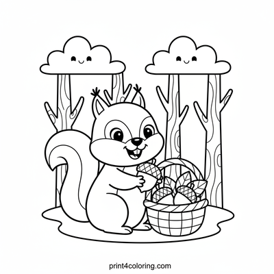 Squirrel's Autumn Acorn Adventure - free printable coloring page