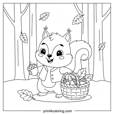 Little Squirrel's Autumn Treasures - free printable coloring page