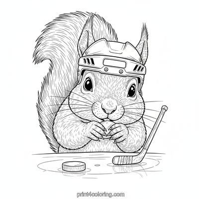 Rocky the Squirrel's Icy Hockey Dream - free printable coloring page