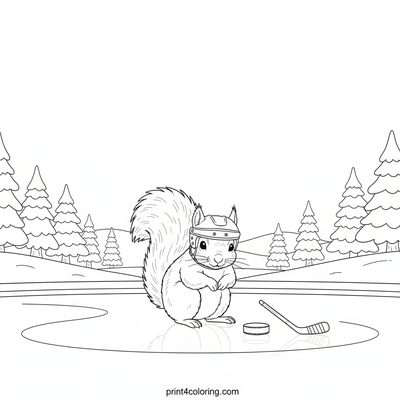 Skating Squirrel's Hockey Dream - free printable coloring page