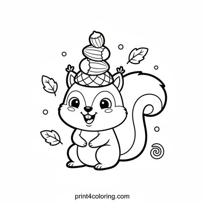 Silly Squirrel's Acorn Hat Party - free printable coloring page