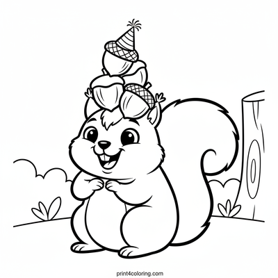Silly Squirrel's Acorn Hat Party! - free printable coloring page