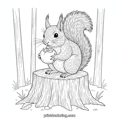 Squirrel's Sweet Persimmon Feast - free printable coloring page