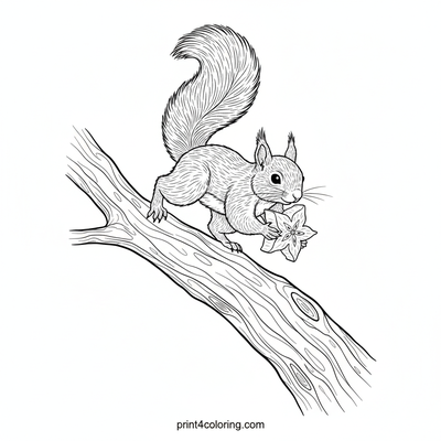 Squirrel's Star Fruit Feast - free printable coloring page