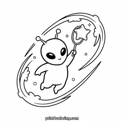 Gentle Star-Catcher Alien - free printable coloring page