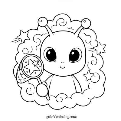 Gentle Star-Catcher Alien - free printable coloring page