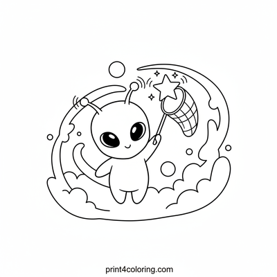The Gentle Star-Catcher Alien - free printable coloring page