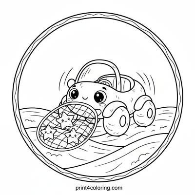 Whimsical Star Catcher Moon Buggy - free printable coloring page