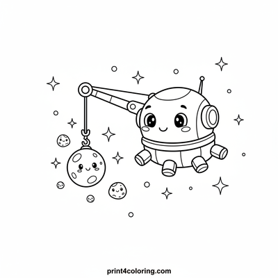 The Star-Collecting Space Crane - free printable coloring page