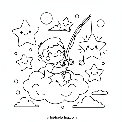 Star Fishing from a Cloud Boat - free printable coloring page
