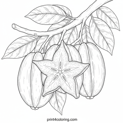 Tropical Starburst Study: Star Fruit Close-up - free printable coloring page