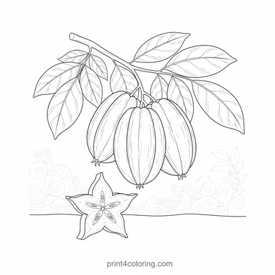 Exquisite Star Fruit Botanical Study - free printable coloring page