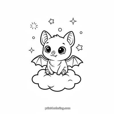 Cozy Cloud Bat's Starry Night Dream - free printable coloring page